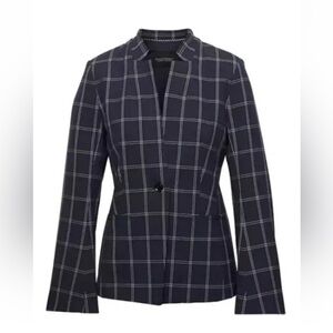 NWT Banana Republic Navy Window Pane Inverted Collar Ponte Blazer, Size 2